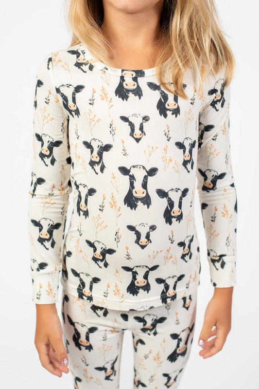 Floral Cow Pajama Set