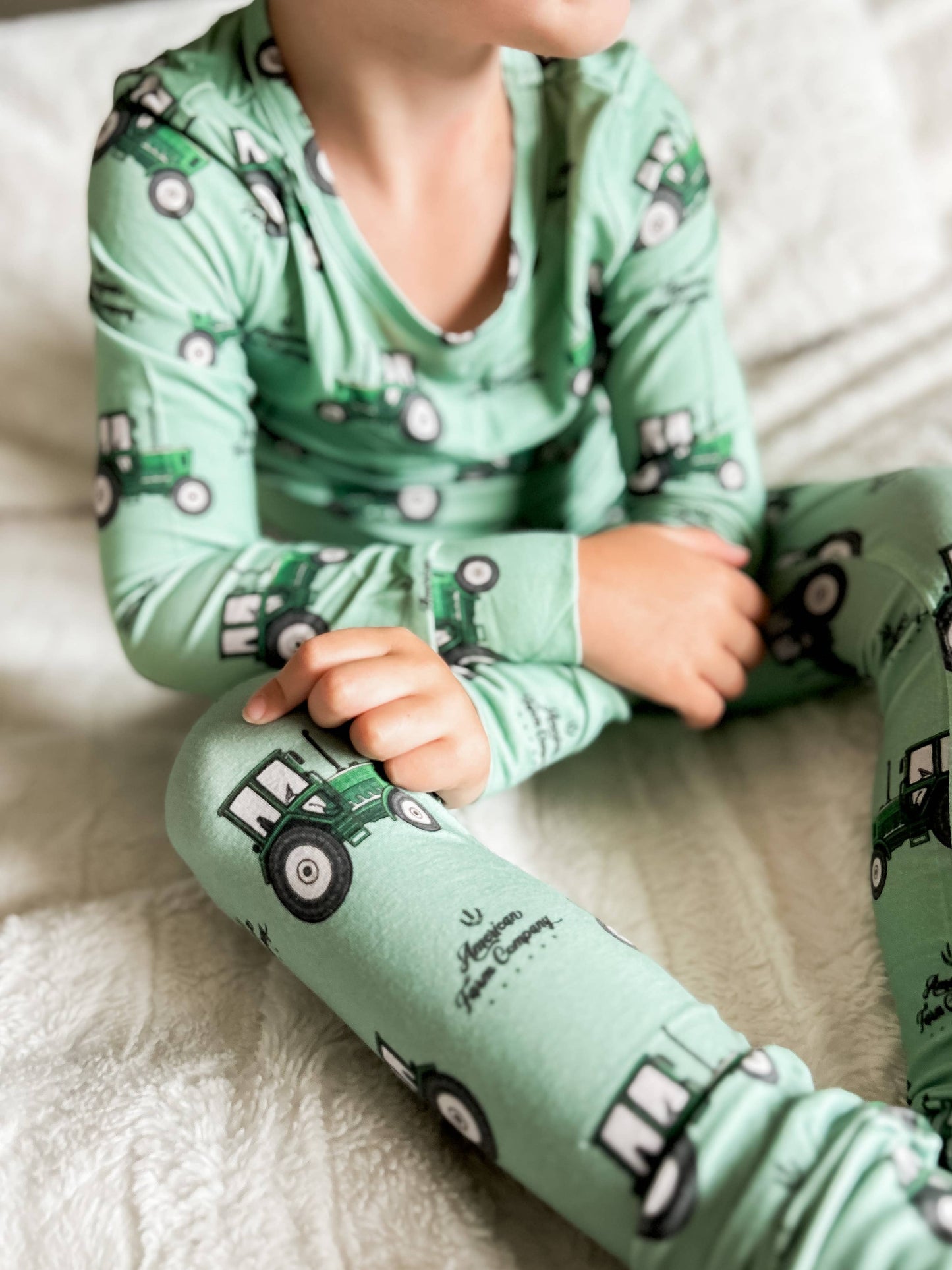 Green Tractor Bamboo Pajama Set
