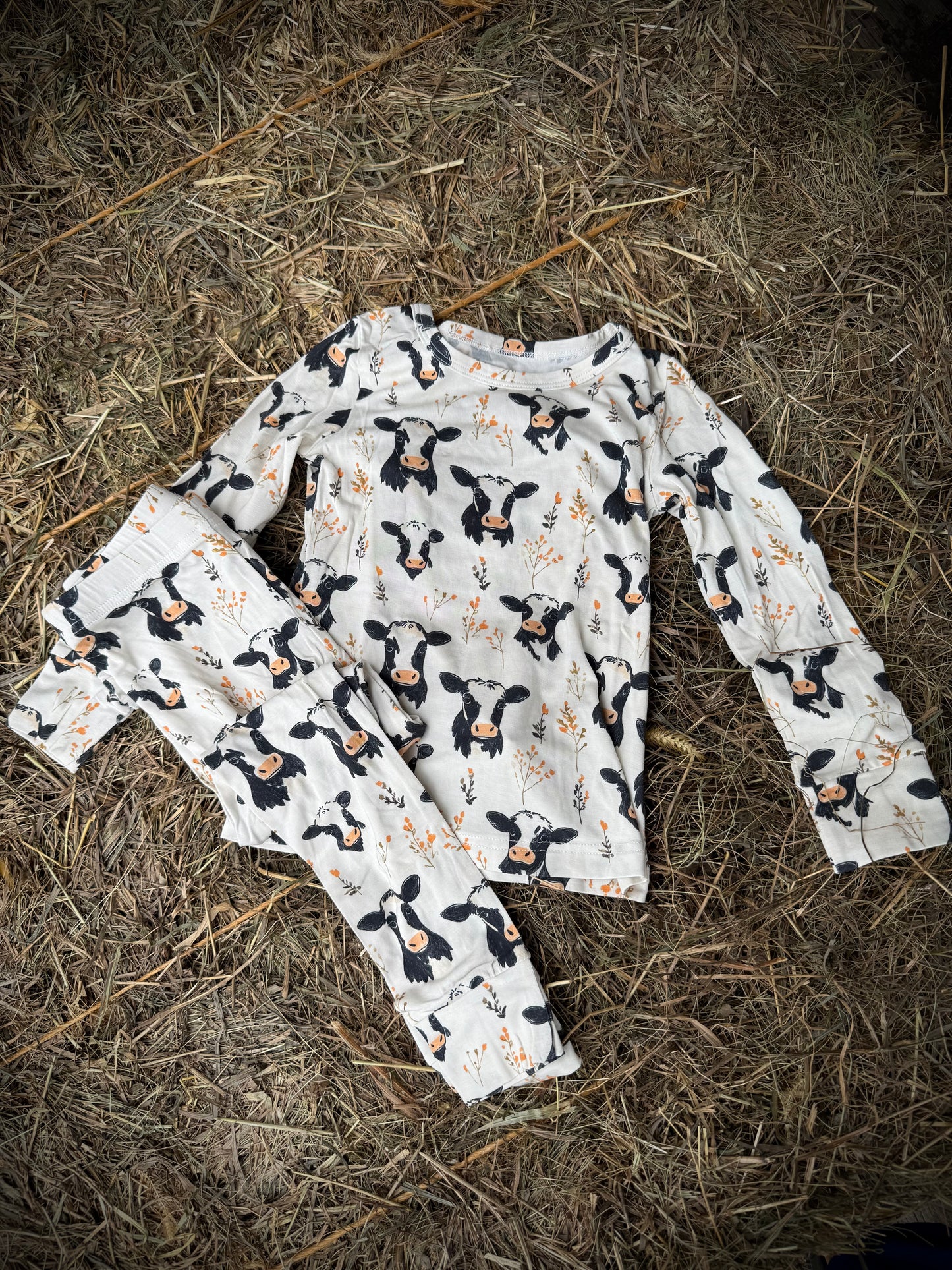 Floral Cow Pajama Set