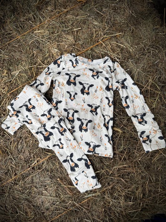 Floral Cow Pajama Set