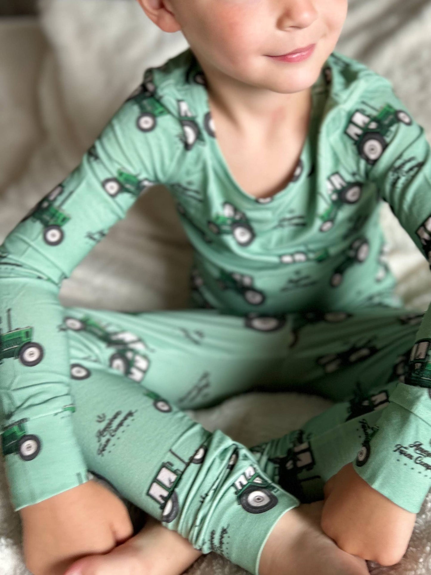 Green Tractor Bamboo Pajama Set